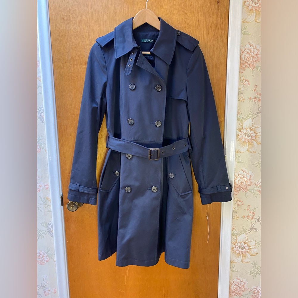 NWT Ralph Lauren Double Breasted Trench Coat Dark Navy Blue